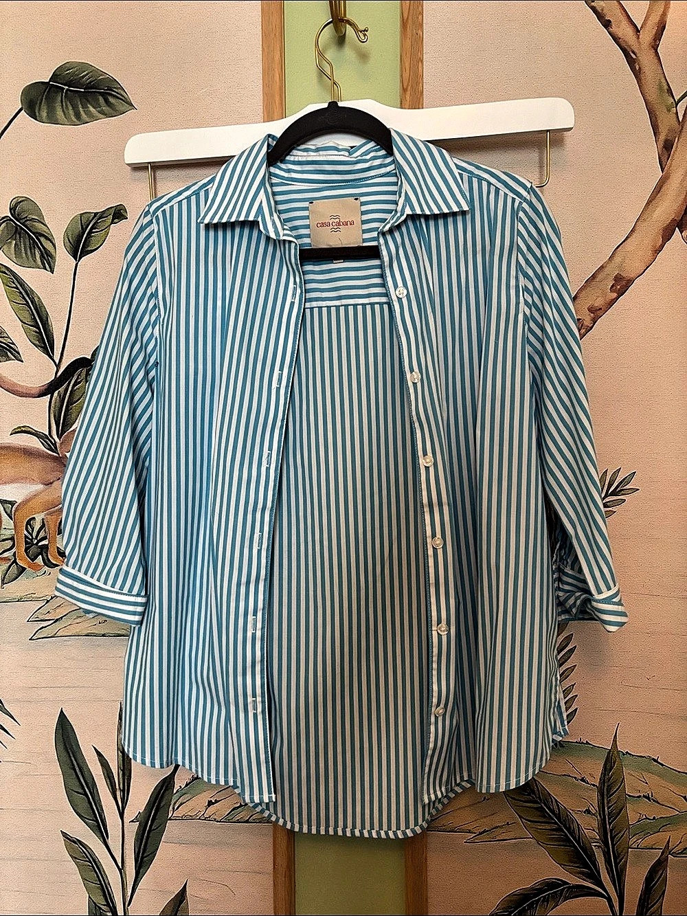 Casa Cabana Bethany Striped Button Up Shirt Blue & White XS